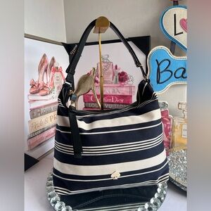 Kate Spade Navy and Cream canvas and leather Striped Hobo Bag